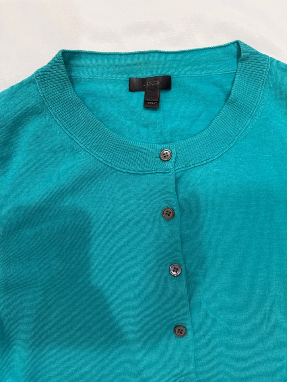 J Crew Women's Teal Button-Front Crewneck Cardigan Merino Sweater—Large - Picture 4 of 8